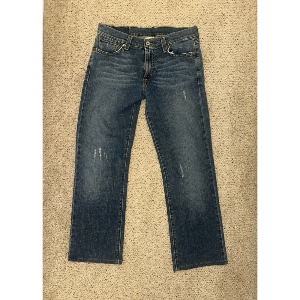 Lucky Brand Men’s Blue Straight Denim Jeans Regular Fit Distressed Medium Wash